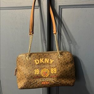 DKNY Tan and Gold Shoulder Bag